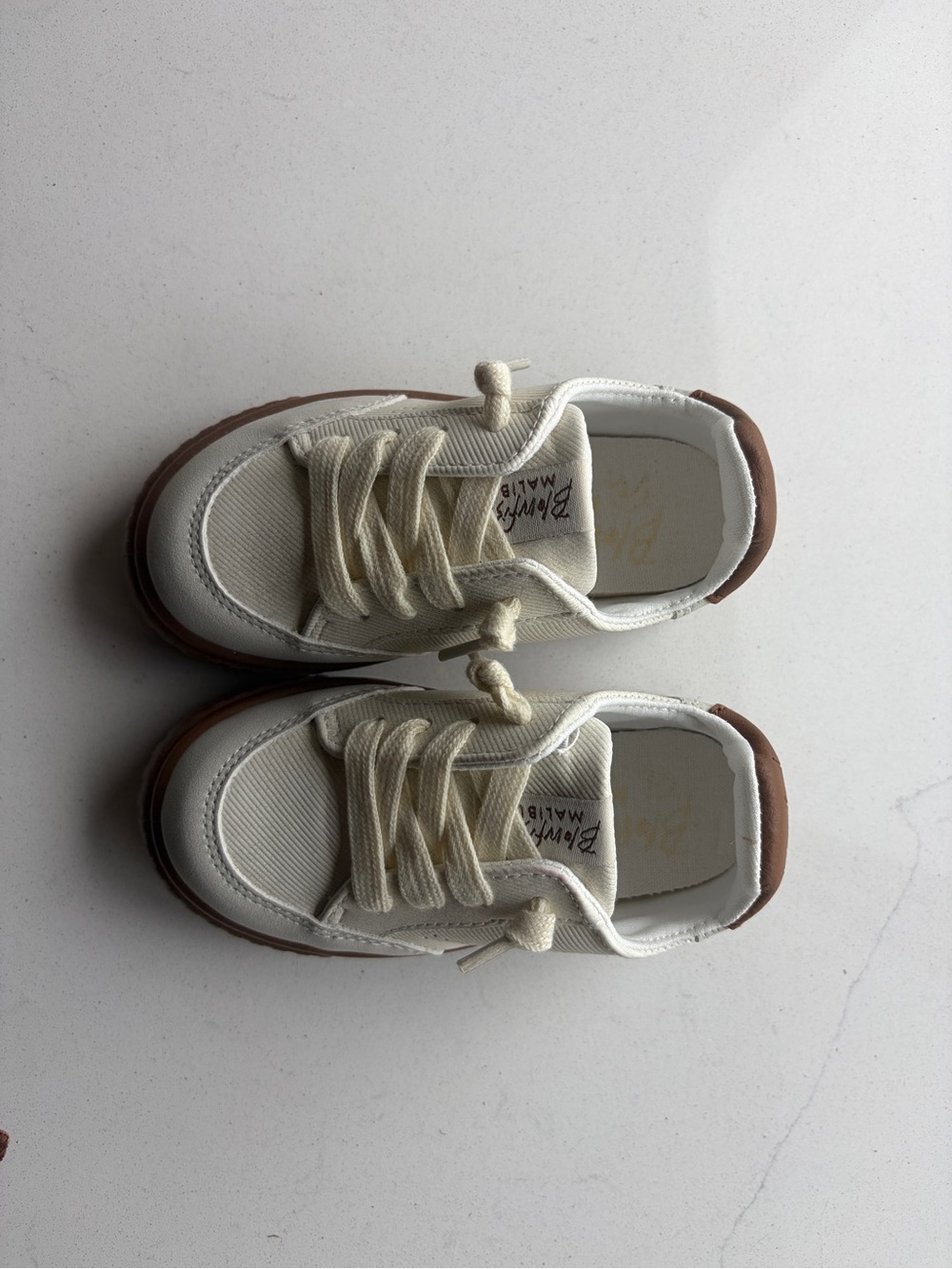 Blowfish Cream Canvas Kids Sneakers with Brown Trim